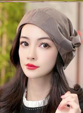 布塔春夏帽子防晒遮阳帽女香云纱花萝帽真丝贝雷帽桑蚕丝帽夏凉帽