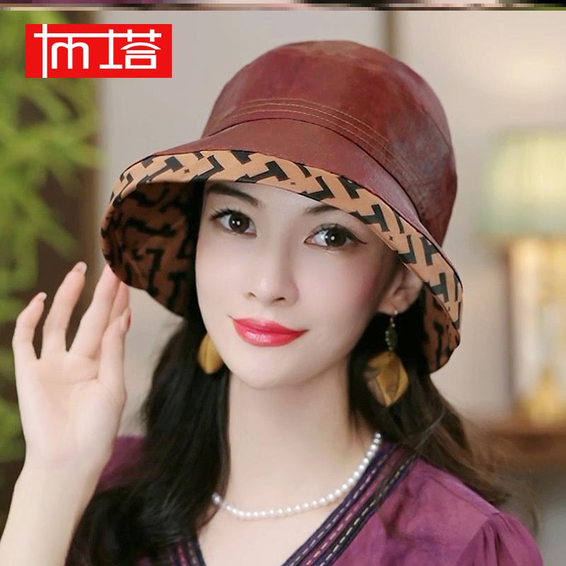 布塔夏天香云纱遮阳帽女赫本帽防晒渔夫帽双面戴防紫外线遮阳太阳