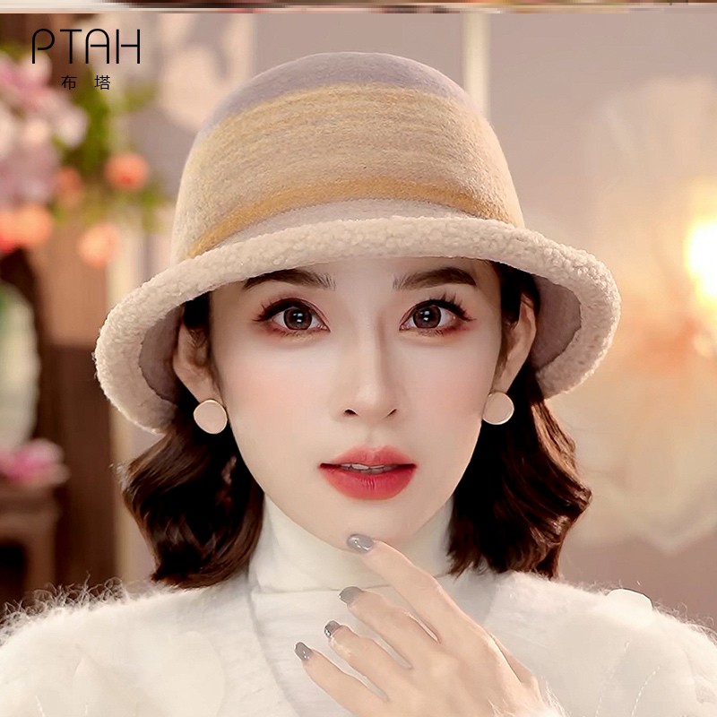 布塔针织帽秋冬渔夫帽女新款羊毛显脸小帽子盆帽保暖头套帽出游