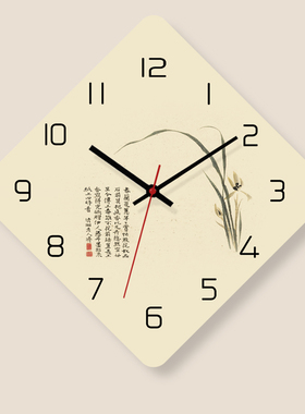 兰花新中式钟表挂钟客厅家用超静音免打孔创意挂墙时钟挂表石英钟