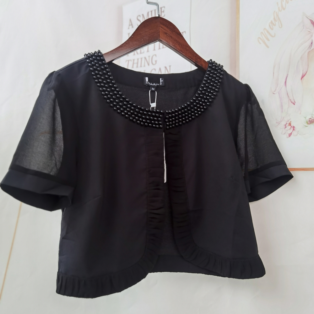 短袖披肩雪纺钉珠高贵气质