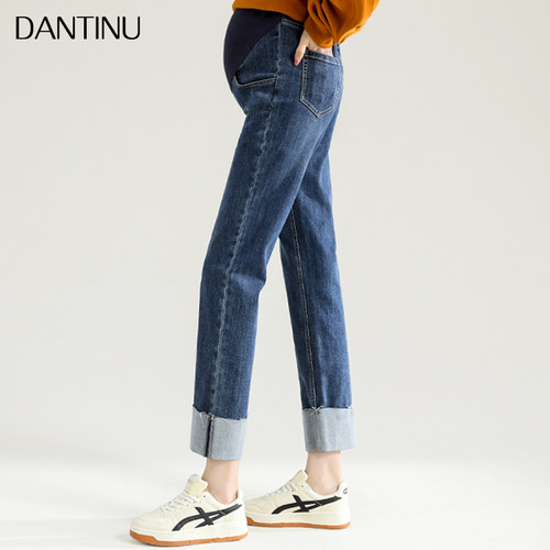 孕妇宽松显瘦翻边直筒裤