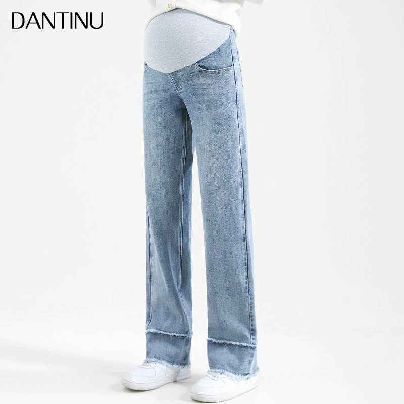 孕妇牛仔阔腿裤春季加长版高个子春秋大码垂感直筒宽松拖地裤春款