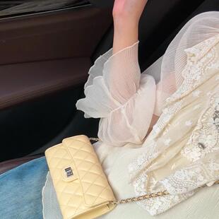 小香风零钱包女小鸡黄手机包包2025新款菱格链条包单肩斜挎包