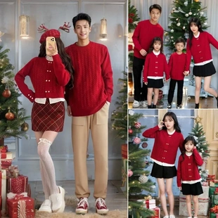 安可拉红毛衣2025秋冬新款亲子装母女高端立领假两件拜年喜庆外套