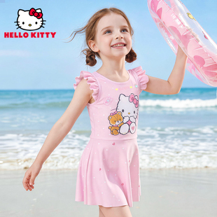 HelloKitty儿童泳衣女童连体裙式2026新款防晒宝宝中小童游泳套装