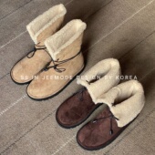 时尚 小池在首尔冬季 新款 翻边雪地靴羊羔毛加厚保暖厚底系带棉靴女