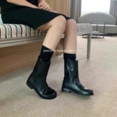 小池在首尔2025秋冬新款 短筒女 圆头方跟低跟纯色简约舒适套筒时装