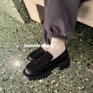 舒适复古英伦风乐福鞋 真皮厚底中跟小皮鞋 新款 小池在首尔24年秋季