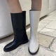 靴子女2025新款 休闲风中筒靴 小池在首尔圆头平底拼接纯色套筒秋季