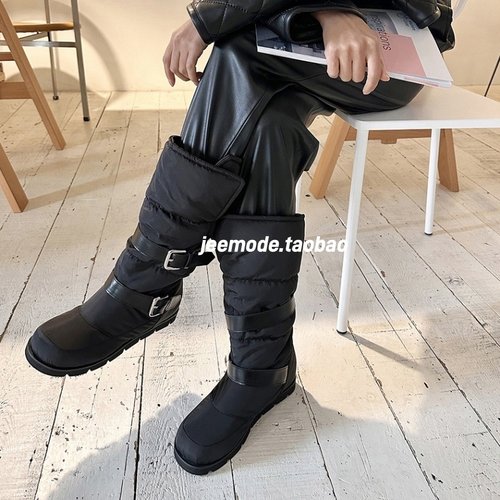 皮带扣雪地靴女鞋高筒靴冬季