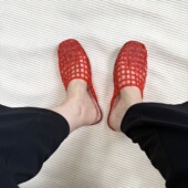 镂空网状水晶凉拖透气舒适包头洞洞半拖鞋 小池在首尔25年夏季 新款