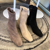 小池在首尔2025年秋冬季 小方头粗中跟侧拉链瘦瘦靴女靴短靴子 新款