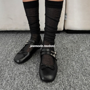 小池在首尔25年早春新款复古减龄双皮带扣蝴蝶结平底玛丽珍单鞋女