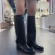 小池在首尔2023秋季 管靴黑色不过膝高筒靴 网红裤 新款 圆头低跟时尚