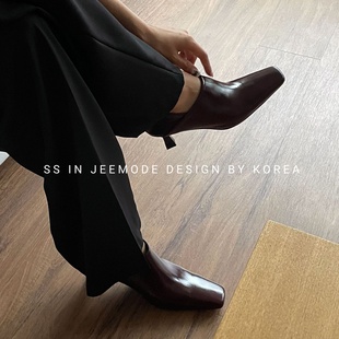 小池在首尔早春新款法式方头穆勒鞋猫跟轻熟风可踩跟高跟单鞋皮鞋