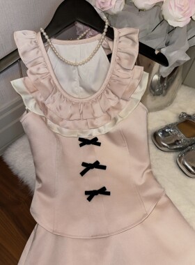 YETINGXI 卢森堡花园/日杂千金感精致甜美蝴蝶结荷叶边短上衣半裙