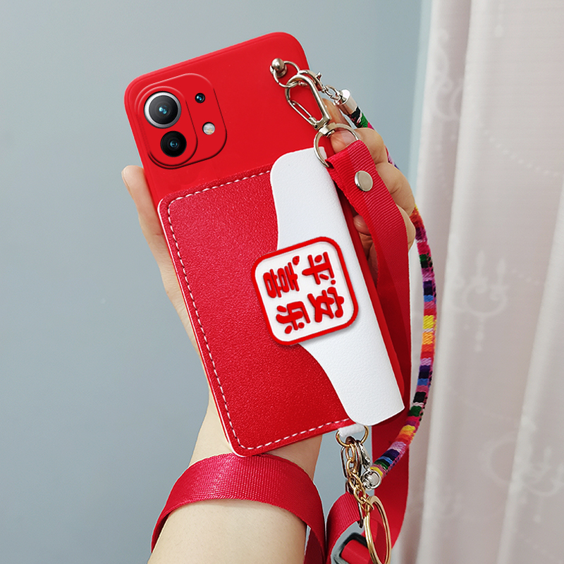 适用于小米11手机壳mi11零钱卡包曲屏可背斜挎挂脖手提绳M2011K2C保护套软壳学生网红新款潮十一