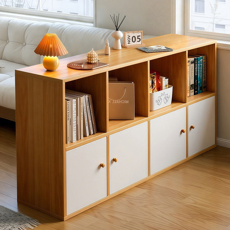 沙发侧边柜落地置物架家用客厅书柜储物柜一体多层格子柜展示边柜