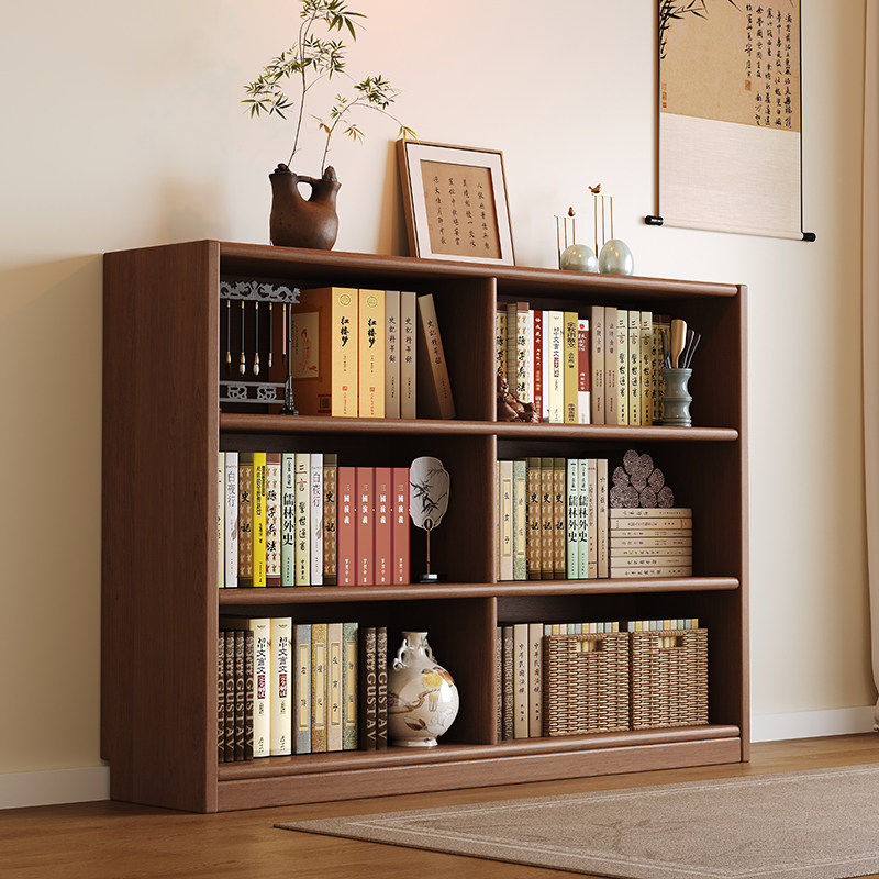 实木矮书架落地置物架中古风储物柜一体靠墙收纳展示柜小户型书柜,住宅家具,书架,淘宝优惠券,粉丝福利购,淘宝优惠卷