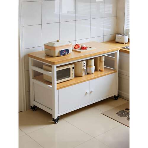 厨房置物架落地一体靠墙可移动带轮桌子操作台家用多层储物收纳柜