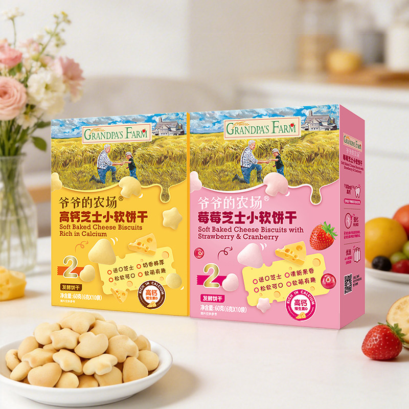 【秒杀专享】爷爷的农场高钙芝士小软饼松软磨牙饼干宝宝零食