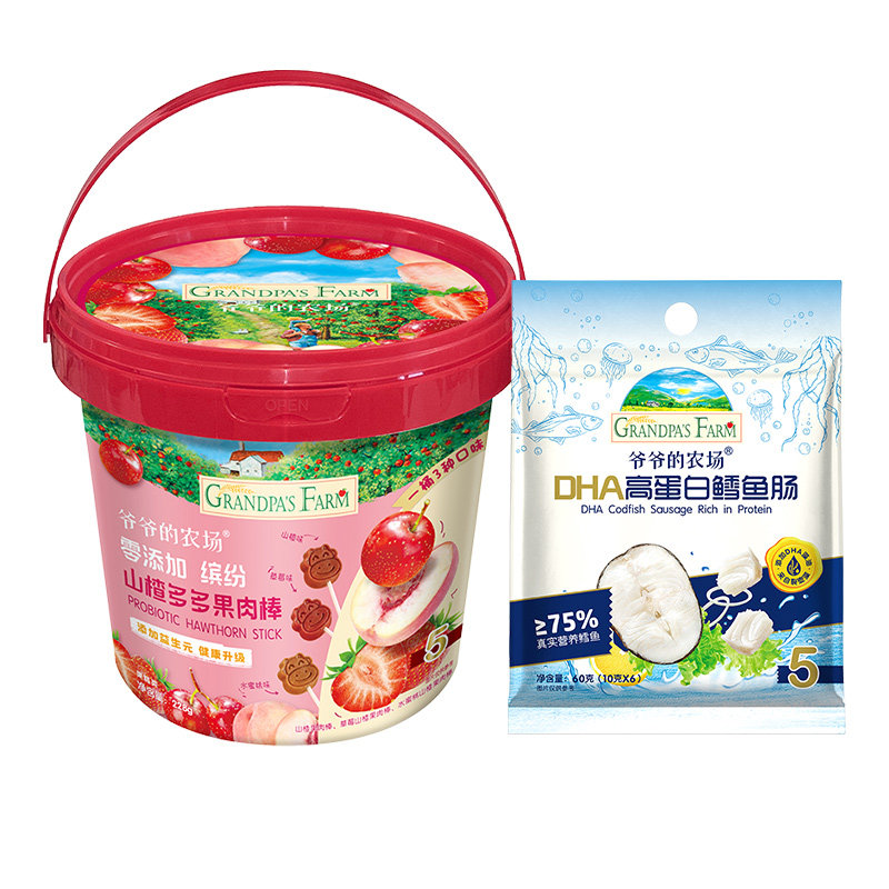 【百补】爷爷的农场儿童零食缤纷山楂多多果肉棒228g加量桶装