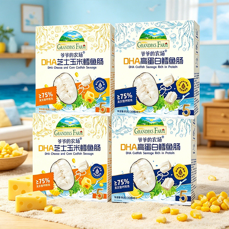 爷爷的农场深海鳕鱼肠DHA高蛋白芝士玉米肠儿童营养零食肉肠组合
