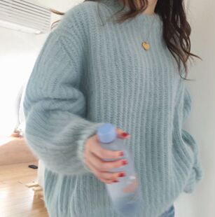 宽松马海毛毛衣女 蓬松秋冬韩版慵懒风套头圆领针织上衣女