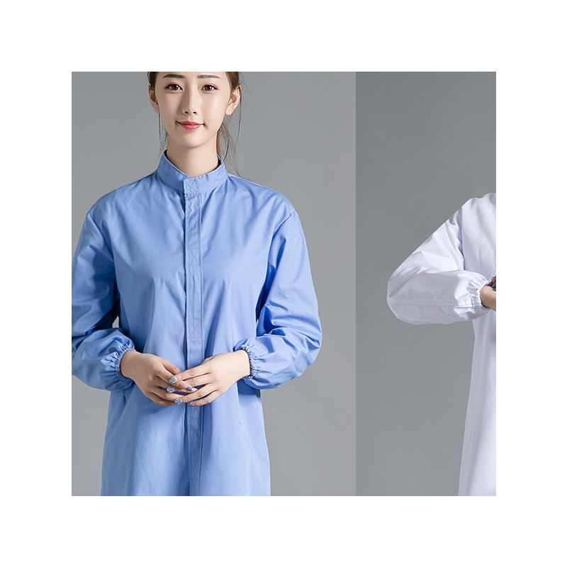 厨师工作服长袖浅蓝后厨食堂人员食品厂薄款工装白大褂实验服男女