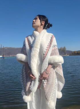 丽江网红毛领披肩外搭民族风开衫