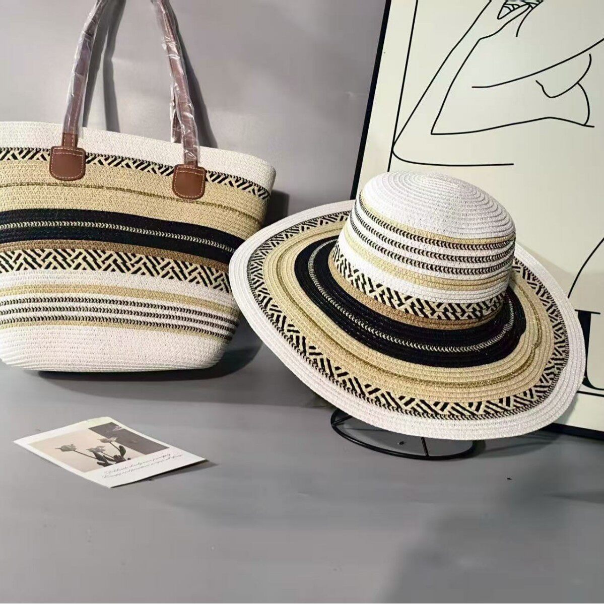 波西米亚民族风度假草帽女夏季旅游平顶单肩包出游甜美网红草编包