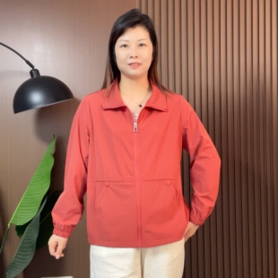 2025春季新款妈妈装翻领外套女短款宽松休闲夹克上衣中老年女装