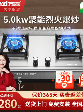 万喜JZT-688A1煤气灶家用双灶台嵌两用不锈钢燃气灶大火力灶具
