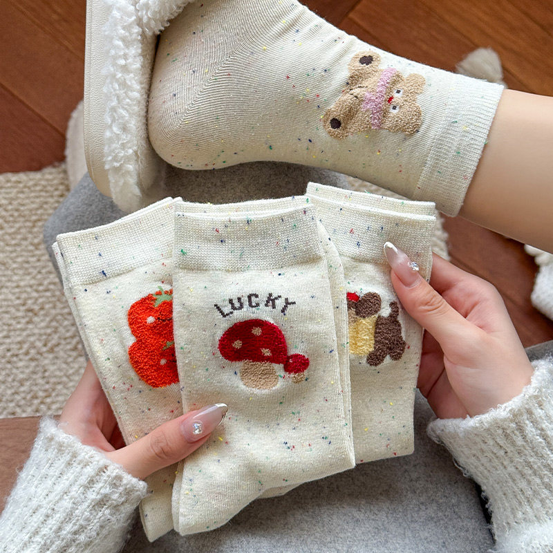 点子纱袜子女中筒袜2025秋款棉质可爱卡通植绒堆堆袜搭配红色鞋子,女士内衣/男士内衣/家居服,长筒袜,淘宝优惠券,粉丝福利购,淘宝优惠卷