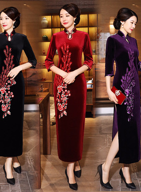 旗袍cheongsam qipao chinese dress chipao新款改良高档金丝绒