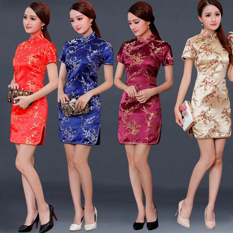 Cheongsam Women Traditional Dress 旗袍女短袖复古旗袍礼仪迎宾
