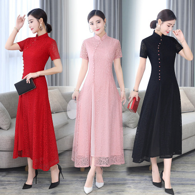 长旗袍Long Qipao Women Elegant Cheongsams Satin Vestidos
