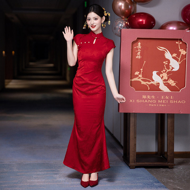 新中式女裙旗袍cheongsam qipao chinese dress chipao红色鱼尾新