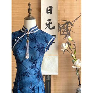 women qipao chinese dress cheongsam chipao【蓝竹】新中式蓝色