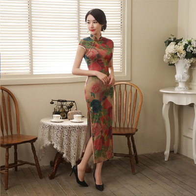 长旗袍long qipao women elegant cheongsams satin vestidos