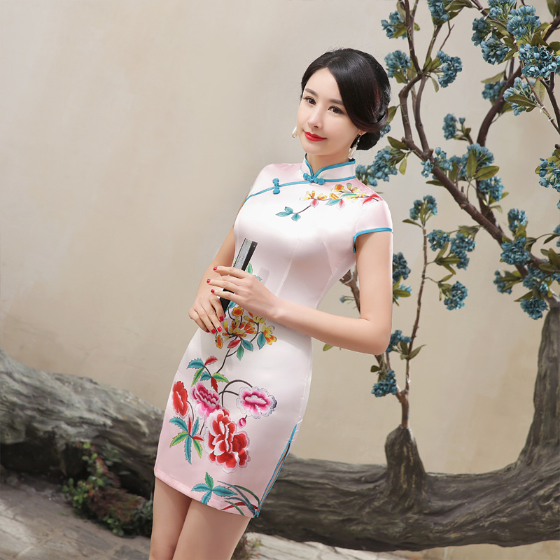短旗袍Cheongsam Qipao Chinese traditional Dress Chipao Mini