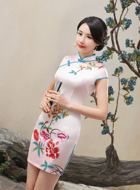 短旗袍Cheongsam Qipao Chinese traditional Dress Chipao Mini