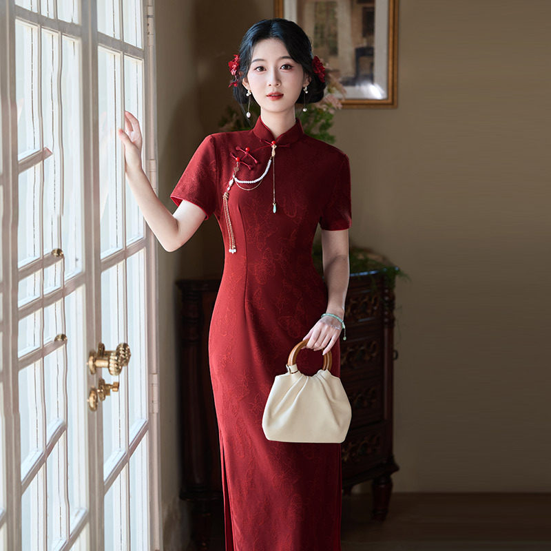 cheongsam qipao chinese dress chipao旗袍新中式女裙红色旗袍女