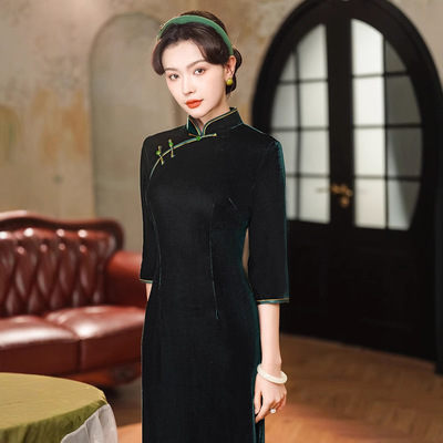 chinese traditional dress cheongsam qipao chipao新款纯色旗袍