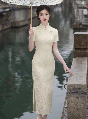 cheongsam chinese traditional qipao dress旗袍蕾丝八扣新中式