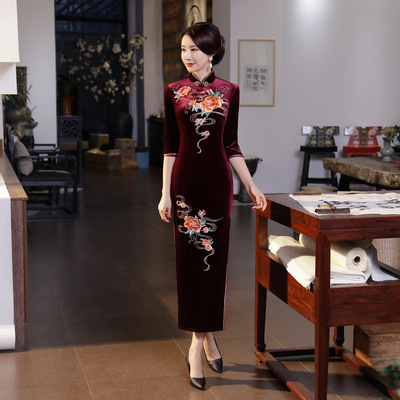 优雅国风长旗袍Cheongsam Qipao Chinese Style Party Dress