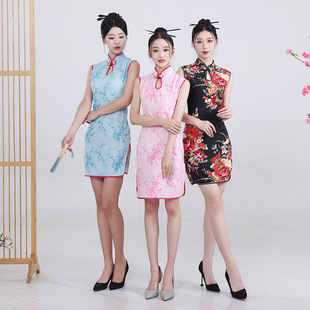 chipao无袖 qipao旗袍cheongsam dress chinese 滴水领改良 women
