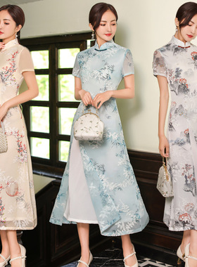 春夏新款改良旗袍Cheongsam Qipao Chipao连衣裙长裙时尚少女雪纺
