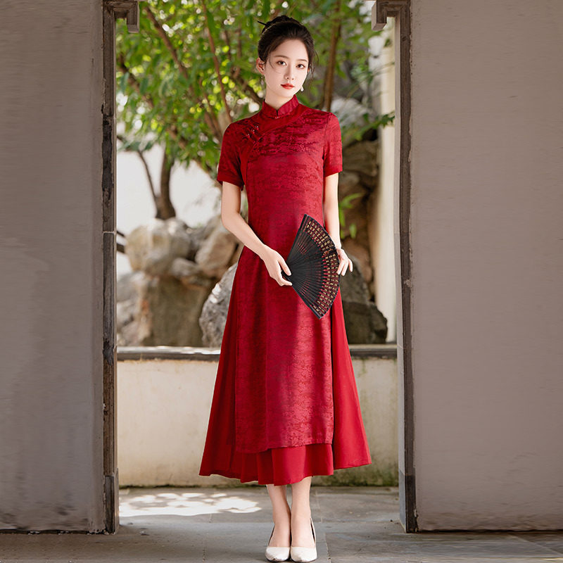 cheongsam chinese traditional qipao dress旗袍红色显瘦奥黛